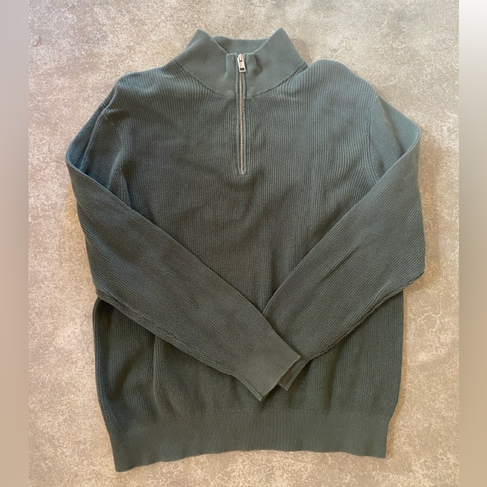 H&M Men's Dark Green Quarter-zip Sweater